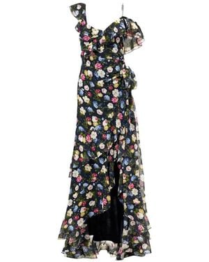 Carolina Herrera Floral-Print Ruffled Silk Asymmetric Dress - White