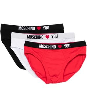 Moschino Logo-Waistband Briefs (Pack Of Three) - Red