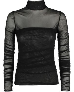 FEDERICA TOSI Mock-Neck Mesh T-Shirt - Black