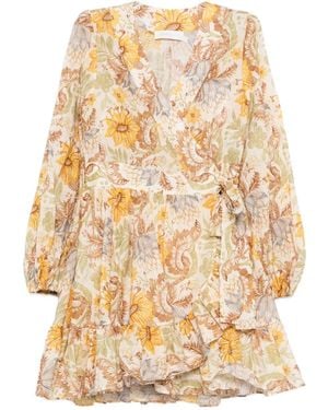 Zimmermann Zim Daylight Mini Wrap Frill Dress Stamp Floral Cream - Natural