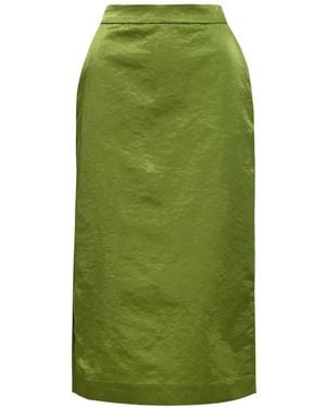 Essentiel Antwerp Kustard High-Rise Straight Midi Skirt - Green