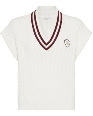 Brunello Cucinelli Kabelgebreide Trui Met V-Hals - Wit