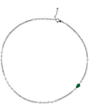 Jewels Aficionado 18K Tennis Diamond And Emerald Necklace - Natural