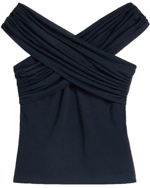 Ami Paris Draped-Design Cotton-Blend Top - Blue