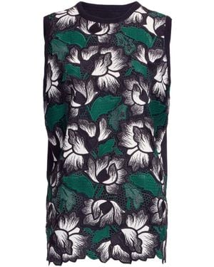 Elie Saab Haut En Macramé À Fleurs - Black