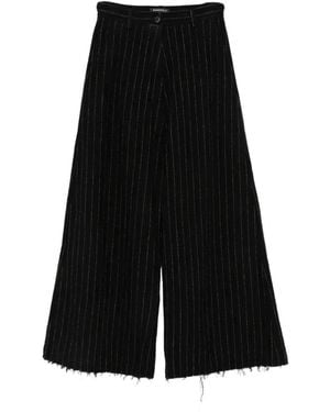 Rundholz Pinstripe Frayed-Hem Trousers - Black