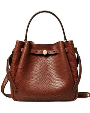 Tory Burch Romy Snake-Embossed Bucket Bag - Brown