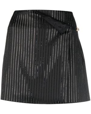 Gcds Logo Clip Pinstrip Rhinestone-Embellished Skirt - Black