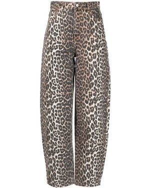 Ganni Leopard-Print Tapered Jeans - Grey