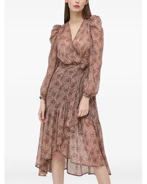 Morgan Puff-Sleeve Ruffled Midi Dress - Brown
