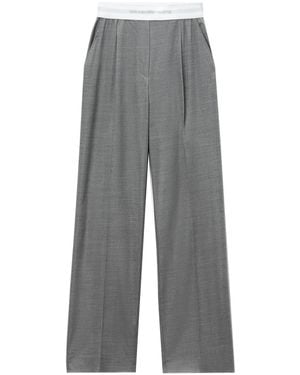 Alexander Wang Pleat-Detail Logo-Waistband Pants - Gray