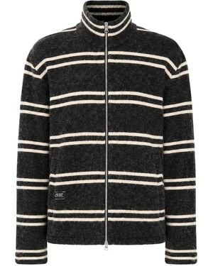 Song For The Mute Rugby-Stripe Funnel-Neck Cardigan - Black