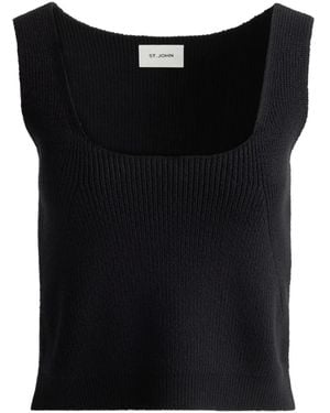 St. John Ribbed Cotton Top - Black
