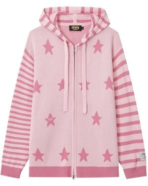 Mini Cream Star-Intarsia Striped Cardigan - Pink
