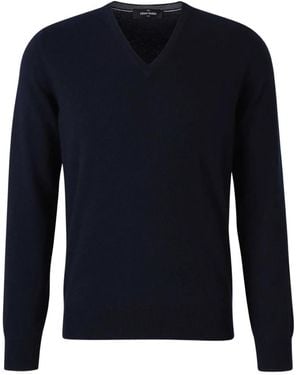 Gran Sasso V-Neck Ribbed-Hem Jumper - Blue