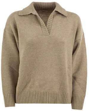 Weekend by Maxmara Polo-Collar Dropped-Shoulder Sweater - Natural