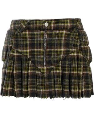 Natasha Zinko Pleated Moto Mini Skirt - Green