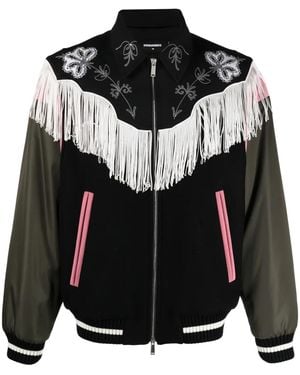 DSquared² Frayed-Trim Bomber Jacket - Black