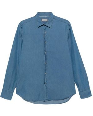 Canali Stone-Wash Denim Shirt - Blue