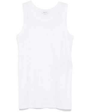 McQueen Geripptes baumwoll-tanktop mit schädelstickerei,weiße top mit einzigartigem stil