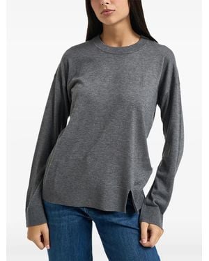 Liu Jo Rhinestone-Logo Side-Slit Sweater - Grey