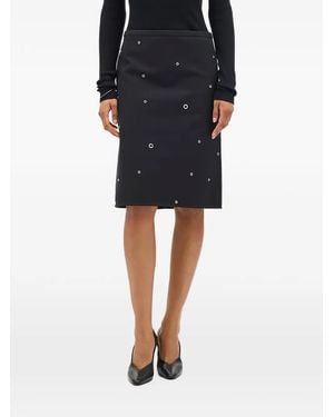 Another Tomorrow Eyelet-Embellished Midi Pencil Skirt - Black