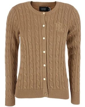 Ralph Lauren Cardigan Mit Zopfmuster Und Monogramm-Stickerei - Braun