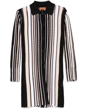 Missoni Mid-Thigh Striped Coat With Textured Finish - Schwarz