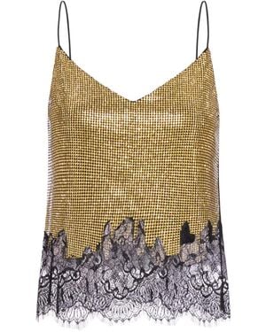 Self-Portrait Chainmail Lace Trim Top - Brown