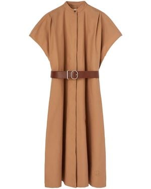 Jil Sander Collarless Belted Shirt Dress - Brown
