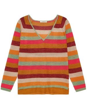 Maliparmi Striped V-Neck Sweater - Orange