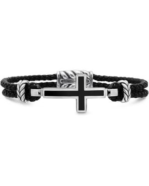 David Yurman Pulsera Exotic Stone Cross De Cuero De 3 Mm En Plata De Ley - Negro