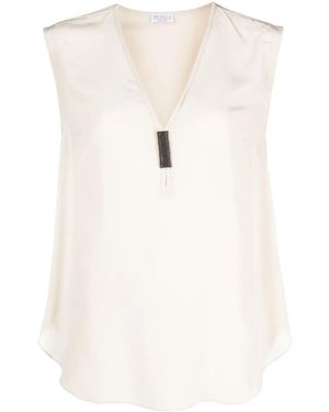 Brunello Cucinelli Monili-Embellished Sleeveless Silk Top - Natural