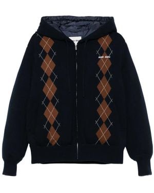 Miu Miu Kapuzenjacke mit Rautenmuster - Blau