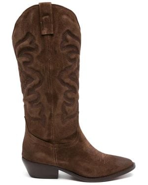 Julie Dee Embroidered Boots - Brown