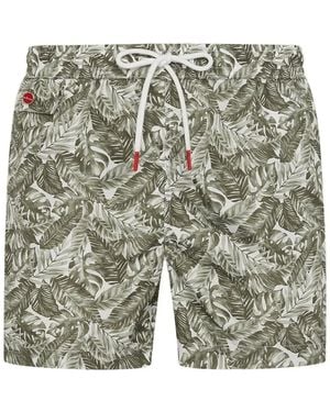 Kiton Bañador Con Hojas Estampadas - Gris