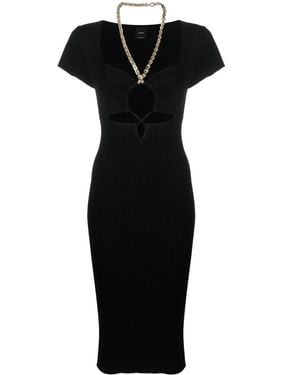 Pinko Chain-Strap Cutout Ribbed-Knit Midi Dress - Black