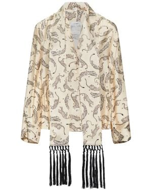 forte_forte Royal Leopard Fringe-Trim Shirt - White