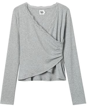 B+ AB Lace-Trim V-Neck Top - Gray