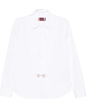 Gucci Horsebit Tie-Neck Shirt - White