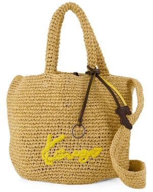 KENZO Small Logo-Embroidered Raffia Bag - Metallic