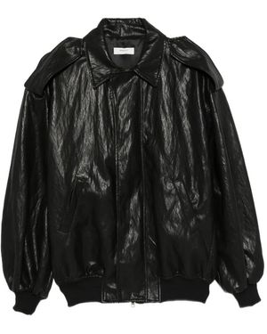 NINA 14.7 Crinkled Epaulette Bomber Jacket - Black