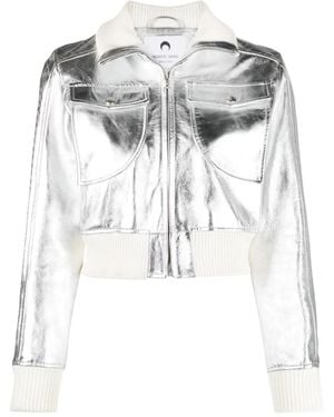 Marine Serre Moonogram-Pattern Laminated Leather Jacket - White