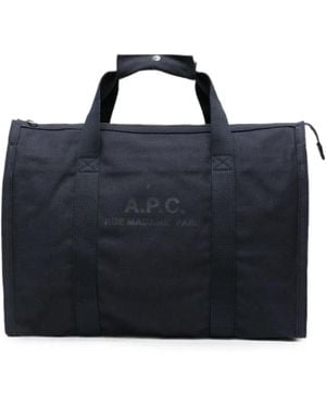A.P.C. Logo-Print Canvas Tote Bag - Blue