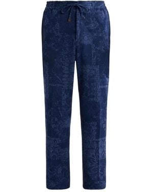 Etro Jacquard Floral Trousers - Blue