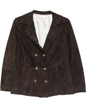 Mara Bini Double-Breasted Suede Blazer - Black