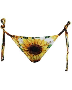 Dolce & Gabbana Sunflower-Print Side-Tie Bikini Bottoms - Metallic