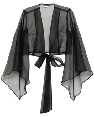 LE_RJTANGE® Sheer-Finish Flared-Sleeve Blouse - Black
