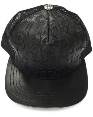 Chrome Hearts Cemetery Cross Leather Trucker Hat - Black