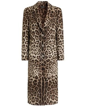 Dolce & Gabbana Leo-Print Brocade Single-Breasted Coat With Jewel Buttons - Natural